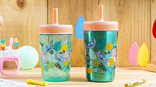 Zak Designs Disney Lilo and Stitch Kelso Tumbler Set, Leak-Proof Screw-On Lid with Straw, Bundle for Kids Includes Plastic and Stainless Steel Cups with Bonus Sipper (3pc Set, Non-BPA, Stitch)