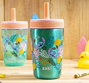 Zak Designs Disney Lilo and Stitch Kelso Tumbler Set, Leak-Proof Screw-On Lid with Straw, Bundle for Kids Includes Plastic and Stainless Steel Cups with Bonus Sipper (3pc Set, Non-BPA, Stitch)