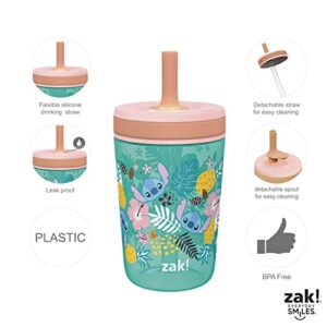 Zak Designs Disney Lilo and Stitch Kelso Tumbler Set, Leak-Proof Screw-On Lid with Straw, Bundle for Kids Includes Plastic and Stainless Steel Cups with Bonus Sipper (3pc Set, Non-BPA, Stitch)