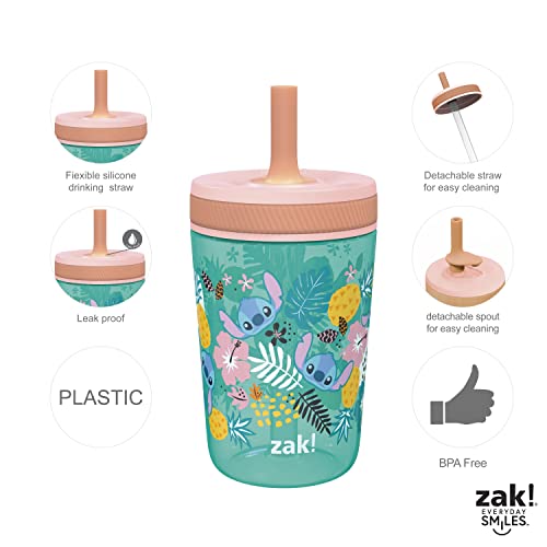 Zak Designs Disney Lilo and Stitch Kelso Tumbler Set, Leak-Proof Screw-On Lid with Straw, Bundle for Kids Includes Plastic and Stainless Steel Cups with Bonus Sipper (3pc Set, Non-BPA, Stitch)