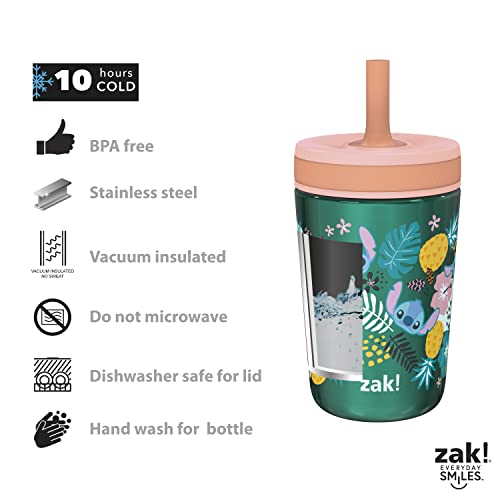 Zak Designs Disney Lilo and Stitch Kelso Tumbler Set, Leak-Proof Screw-On Lid with Straw, Bundle for Kids Includes Plastic and Stainless Steel Cups with Bonus Sipper (3pc Set, Non-BPA, Stitch)