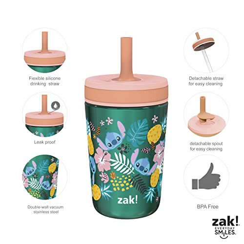 Zak Designs Disney Lilo and Stitch Kelso Tumbler Set, Leak-Proof Screw-On Lid with Straw, Bundle for Kids Includes Plastic and Stainless Steel Cups with Bonus Sipper (3pc Set, Non-BPA, Stitch)