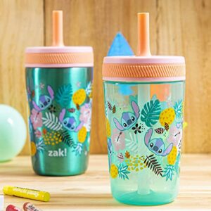 Zak Designs Disney Lilo and Stitch Kelso Tumbler Set, Leak-Proof Screw-On Lid with Straw, Bundle for Kids Includes Plastic and Stainless Steel Cups with Bonus Sipper (3pc Set, Non-BPA, Stitch)