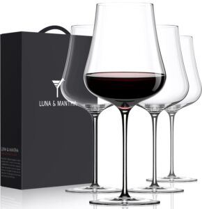 luna & mantha red wine glasses | set of 4 | premium crystal wine glass | hand-blown long stem burgundy wine glasses | 18oz | martini set gifts for wedding, anniversary, birthday|clear