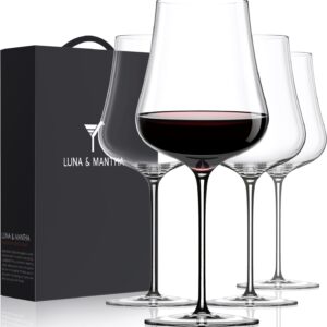 LUNA & MANTHA Red Wine Glasses | Set of 4 | Premium Crystal Wine Glass | Hand-Blown Long Stem Burgundy Wine Glasses | 18Oz | Martini Set Gifts for Wedding, Anniversary, Birthday|Clear