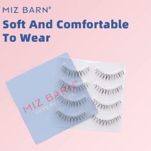 Miz Barn Daily Natural Look False Eyelashes,4 Pairs Natural Soft Lightweight Comfortable Short Lashes Clear Band Handmade Luxurious False Eyelashes(A05)