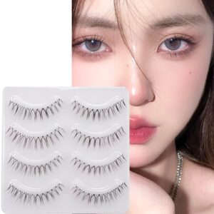 Miz Barn Daily Natural Look False Eyelashes,4 Pairs Natural Soft Lightweight Comfortable Short Lashes Clear Band Handmade Luxurious False Eyelashes(A05)