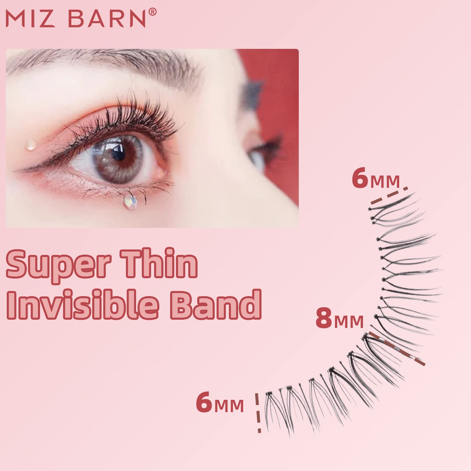 Miz Barn Daily Natural Look False Eyelashes,4 Pairs Natural Soft Lightweight Comfortable Short Lashes Clear Band Handmade Luxurious False Eyelashes(A05)