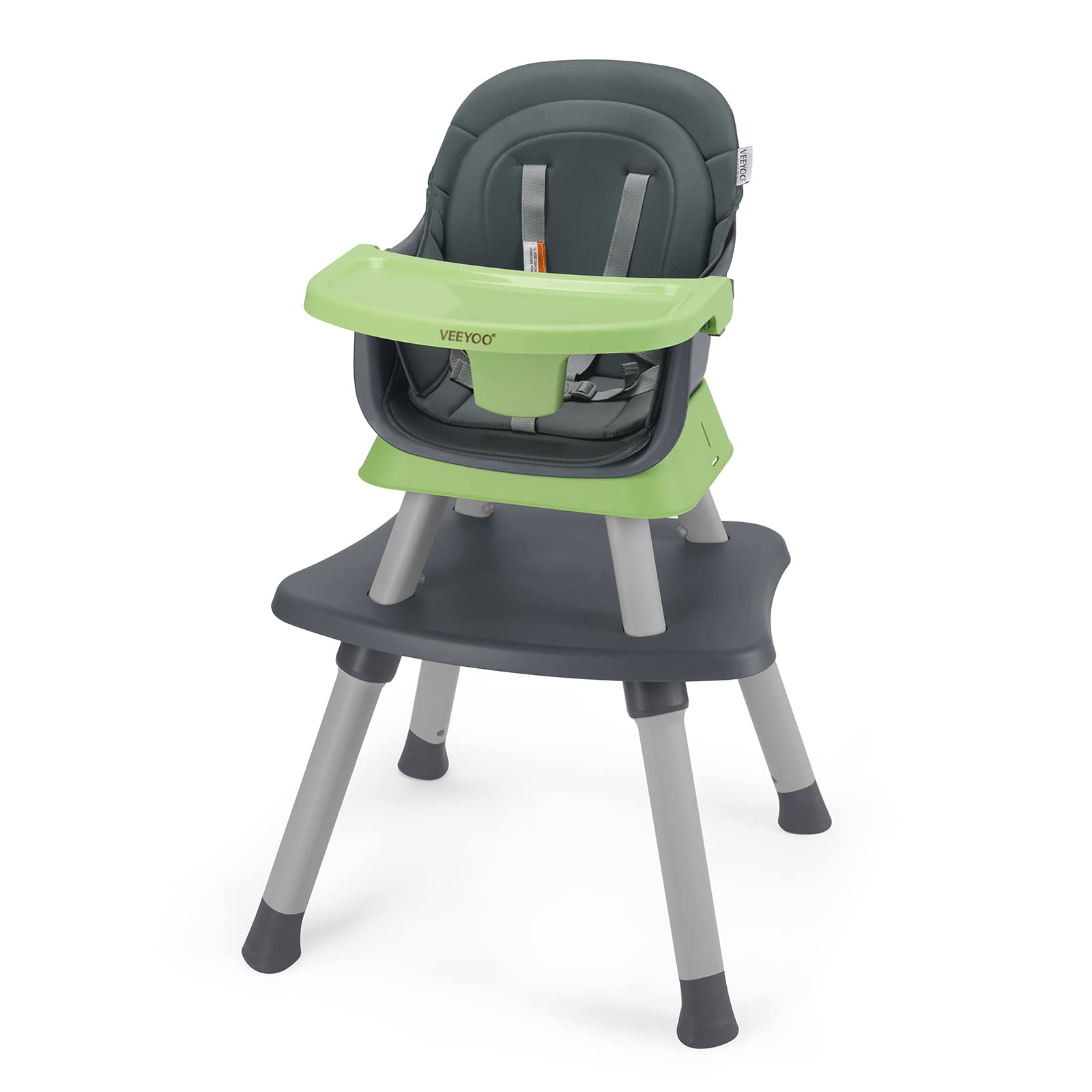 VEEYOO Baby High Chair 6 in 1, Convertible high Chair/Dinning Booster Seat/Toddlers Table & Chair Set with Easy Clearance, Removable Tray, Adjustable Legs, Safety Harness for Girl/boy