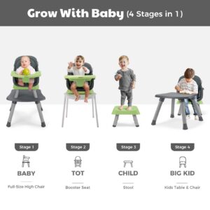 VEEYOO Baby High Chair 6 in 1, Convertible high Chair/Dinning Booster Seat/Toddlers Table & Chair Set with Easy Clearance, Removable Tray, Adjustable Legs, Safety Harness for Girl/boy