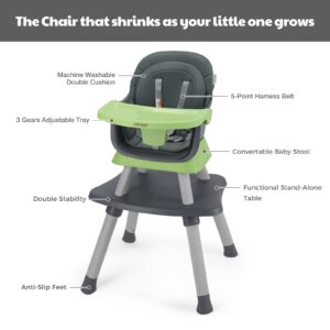 VEEYOO Baby High Chair 6 in 1, Convertible high Chair/Dinning Booster Seat/Toddlers Table & Chair Set with Easy Clearance, Removable Tray, Adjustable Legs, Safety Harness for Girl/boy