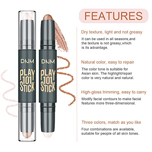 10 Colors Highlight and Contour Stick,Dual-Ended Full Coverage Wonder Stick,Color Corrector Concealer Stick,Contouring Highlighting Foundation,Highlighter Cream Pen Makeup De Maquillaje Para Mujer
