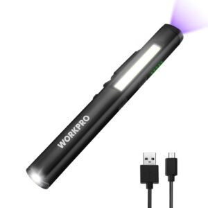 workpro flashlight pen light, rechargeable penlight with 365 nm uv black light, 450 lumen led mini pocket flashlight, great gifts