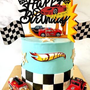 Bdayshop Fire Car Cake Topper Race Cars Cake Decorations Glitter Red Hot Car Cake Toppers for Boys Girls Racing Car Theme Birthday Party Supplies for Kids Baby Shower