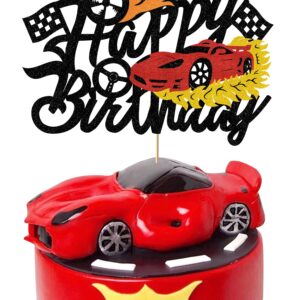 Bdayshop Fire Car Cake Topper Race Cars Cake Decorations Glitter Red Hot Car Cake Toppers for Boys Girls Racing Car Theme Birthday Party Supplies for Kids Baby Shower