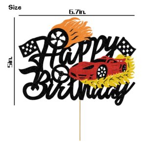 Bdayshop Fire Car Cake Topper Race Cars Cake Decorations Glitter Red Hot Car Cake Toppers for Boys Girls Racing Car Theme Birthday Party Supplies for Kids Baby Shower