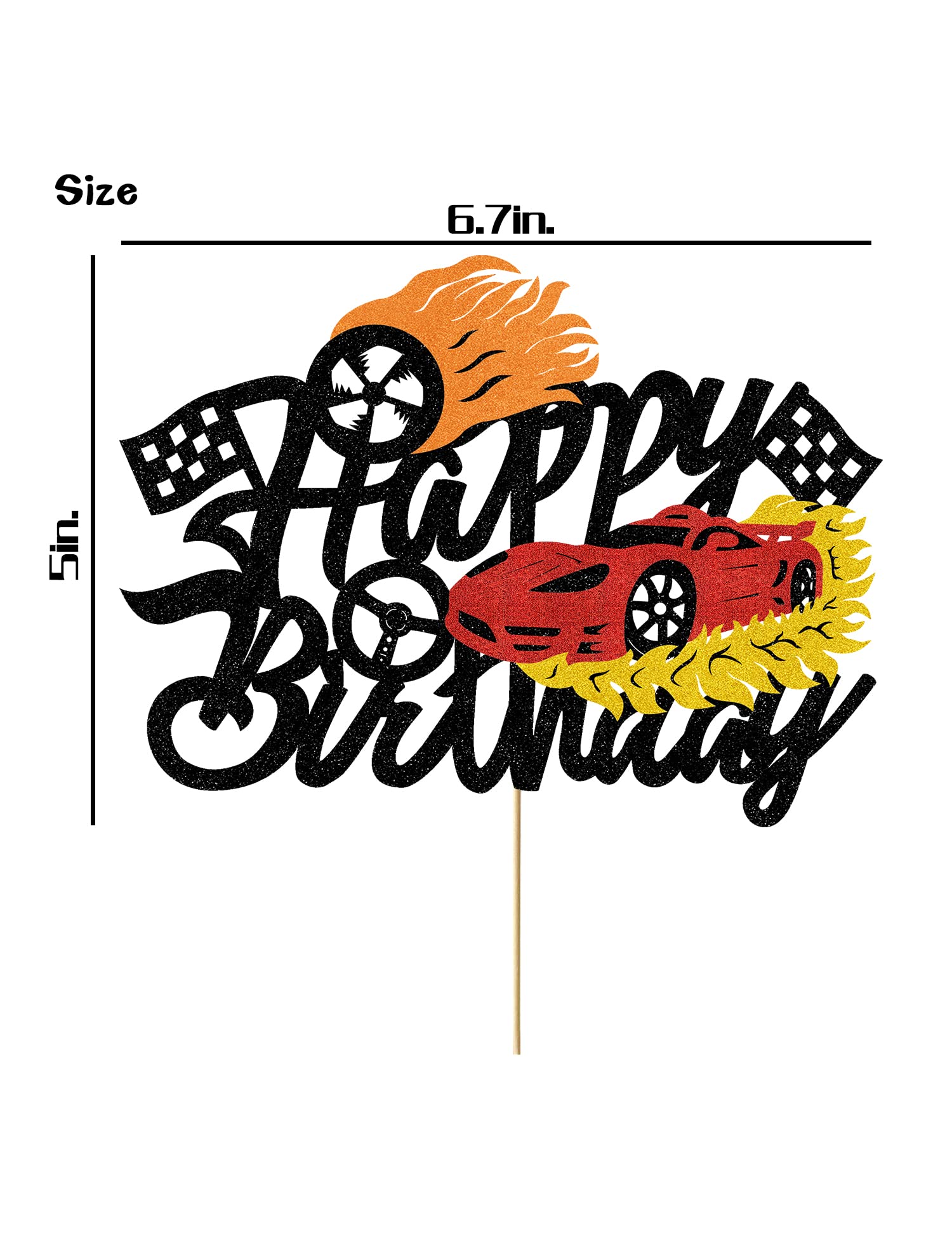 Bdayshop Fire Car Cake Topper Race Cars Cake Decorations Glitter Red Hot Car Cake Toppers for Boys Girls Racing Car Theme Birthday Party Supplies for Kids Baby Shower