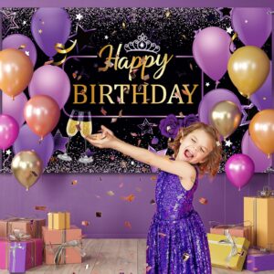 Purple and Gold Birthday Party Decorations Purple Gold Confetti Balloons Kit Happy Birthday Photography Backdrop for Girls Ladies Women Birthday Party Supplies Decor