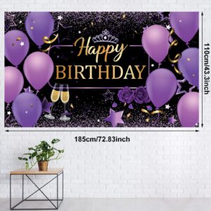 Purple and Gold Birthday Party Decorations Purple Gold Confetti Balloons Kit Happy Birthday Photography Backdrop for Girls Ladies Women Birthday Party Supplies Decor