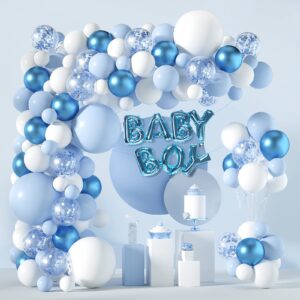 Janinus Blue And White Balloon Arch Garland Kit - Baby Boy Balloons Arch Different Sizes 5 12 18 Inch Blue White Balloons for Boys Baby Shower Decorations Birthday Engagement Party Gender Reveal Decor