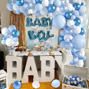 Janinus Blue And White Balloon Arch Garland Kit - Baby Boy Balloons Arch Different Sizes 5 12 18 Inch Blue White Balloons for Boys Baby Shower Decorations Birthday Engagement Party Gender Reveal Decor