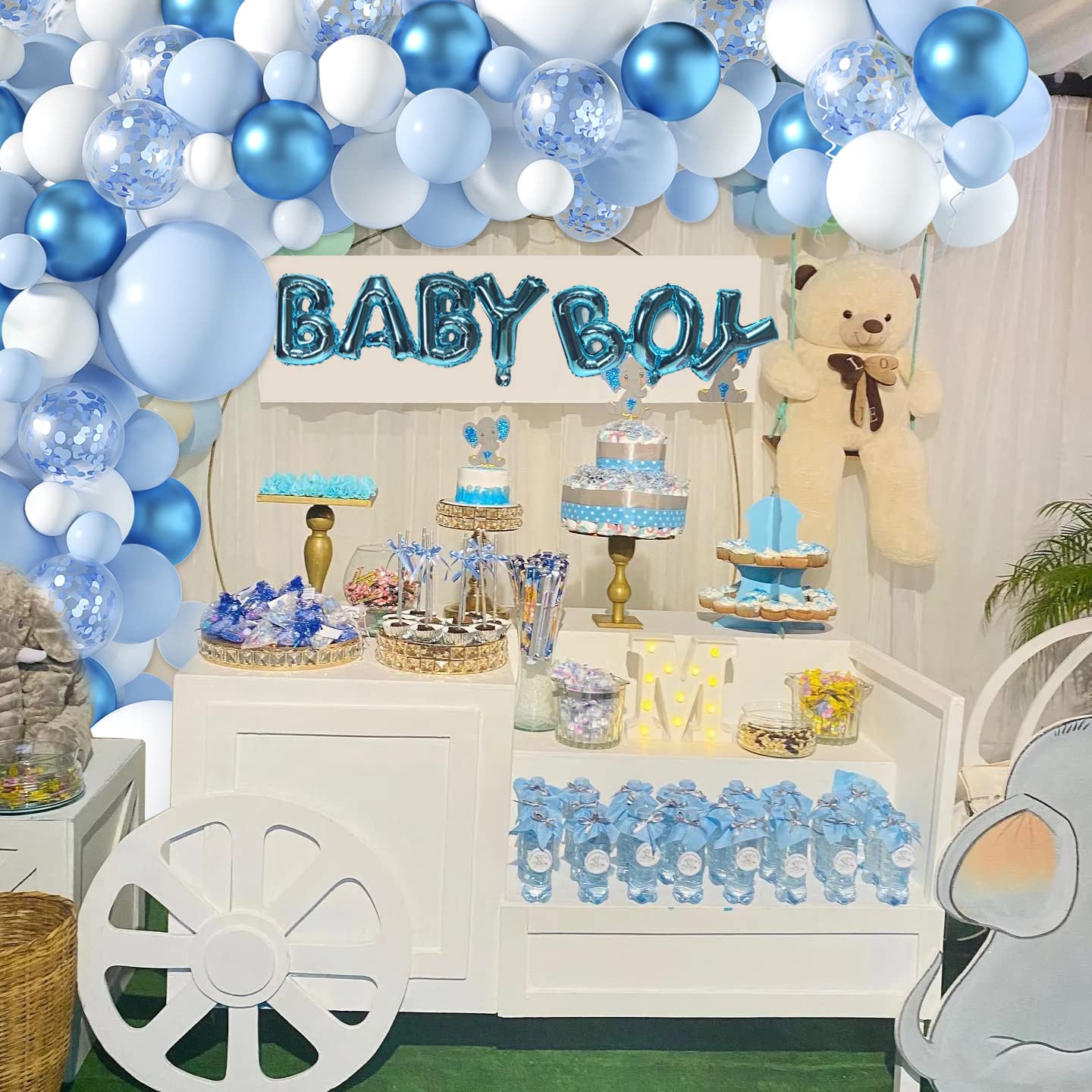 Janinus Blue And White Balloon Arch Garland Kit - Baby Boy Balloons Arch Different Sizes 5 12 18 Inch Blue White Balloons for Boys Baby Shower Decorations Birthday Engagement Party Gender Reveal Decor