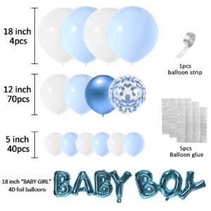 Janinus Blue And White Balloon Arch Garland Kit - Baby Boy Balloons Arch Different Sizes 5 12 18 Inch Blue White Balloons for Boys Baby Shower Decorations Birthday Engagement Party Gender Reveal Decor
