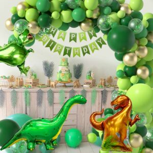 Janinus Dinosaur Party Balloon Garland Kit-119PCS Jurassic World Three Rex Balloon Arch Kit With Green Gold Balloons 4D T-Rex Balloons For Dinosaur Jungle Jurassic Safari Theme Birthday Party Decor