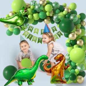 Janinus Dinosaur Party Balloon Garland Kit-119PCS Jurassic World Three Rex Balloon Arch Kit With Green Gold Balloons 4D T-Rex Balloons For Dinosaur Jungle Jurassic Safari Theme Birthday Party Decor