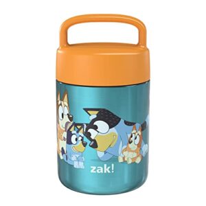 zak designs bluey kids' vacuum insulated stainless steel food jar with carry handle, thermal container for travel meals and lunch on the go (12 oz, 18/8 ss)