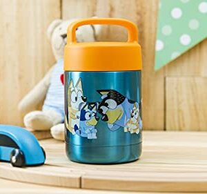 Zak Designs Bluey Kids' Vacuum Insulated Stainless Steel Food Jar with Carry Handle, Thermal Container for Travel Meals and Lunch On the Go (12 oz, 18/8 SS)