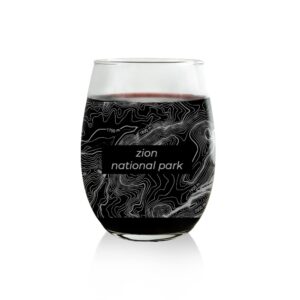 american sign letters zion national park map stemless wine glass - zion national park map glass, utah gift, utah glass