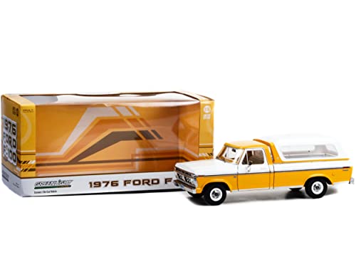 Greenlight Collectible 1976 Ranger Pickup Truck with Deluxe Box Cover Chrome Yellow and Wimbledon White 1/18 Diecast Model Car by Greenlight 13621