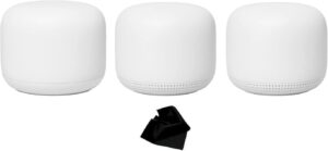google nest wifi - mesh router (ac2200) and 2 nest dual-band wi-fi access points with google assistant | whole home coverage | 2.4ghz | 5ghz | wi-fi protected access | kwalicable cleaning cloth (3)