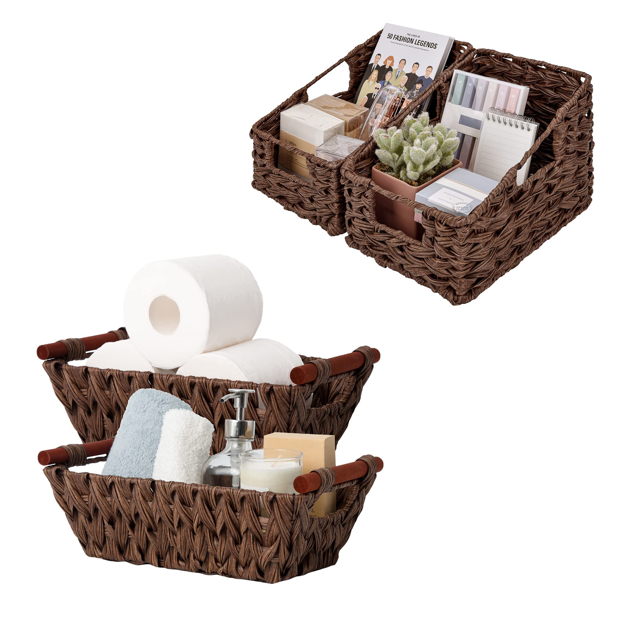 GRANNY SAYS Bundle of 2-Pack Wicker Baskets for Organizing & 2-Pack Wicker Shelf Storage Baskets