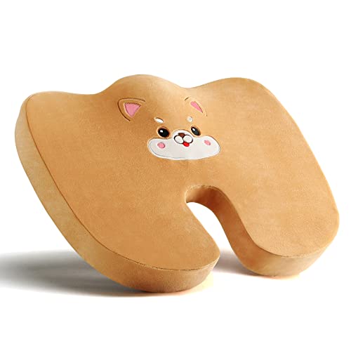 microzo Memory Foam Seat Cushion, Cute Animal Chair Cushion for Office Desk Chair, Non-Slip Chair Pad for Car Seat, Tailbone Pain Relief Cushion for Orthopedic Back Pain Sciatica (Cat)