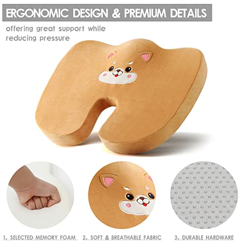 microzo Memory Foam Seat Cushion, Cute Animal Chair Cushion for Office Desk Chair, Non-Slip Chair Pad for Car Seat, Tailbone Pain Relief Cushion for Orthopedic Back Pain Sciatica (Cat)