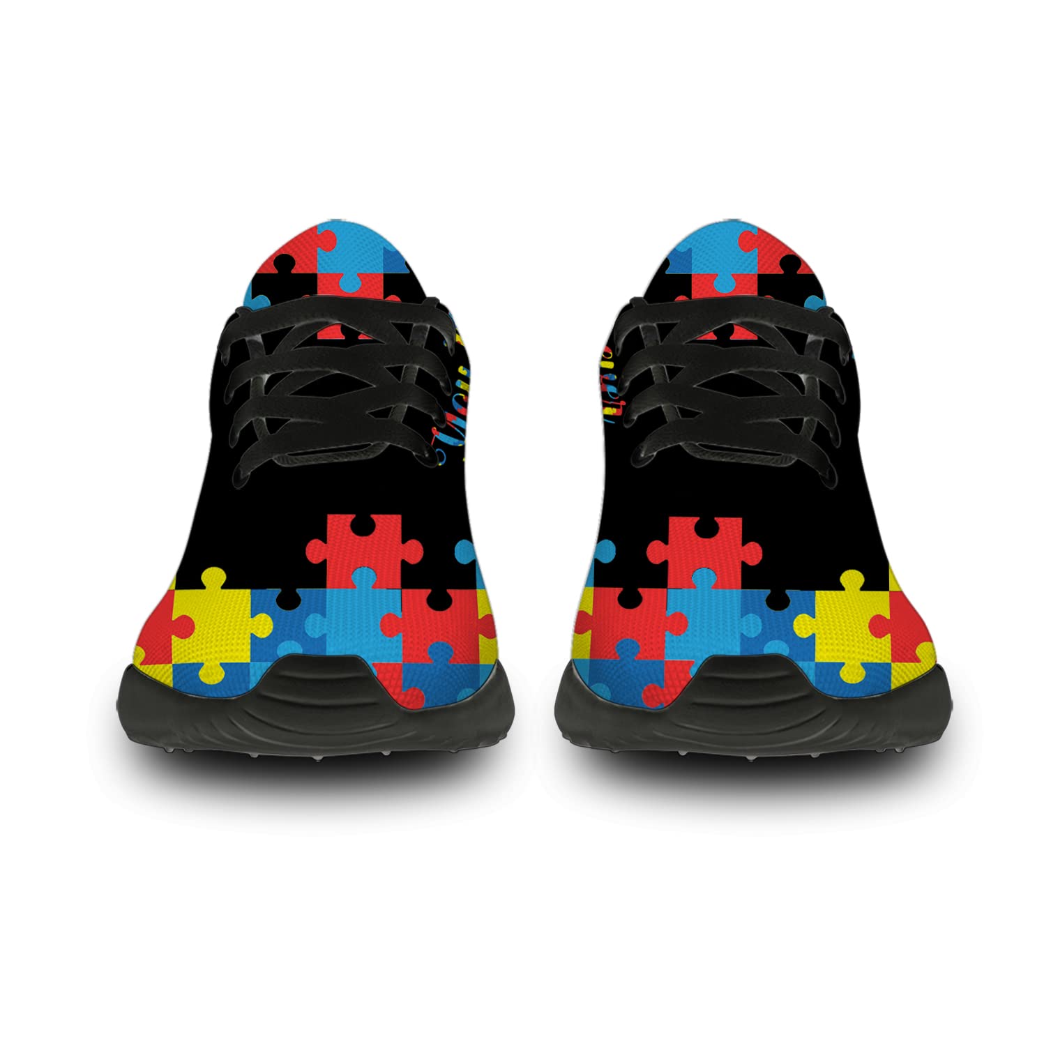 Uminder Autism Awareness Shoes for Boy Girl Running Shoes Walking Tennis Sneakers Autism Ribbon Gifts Autistic Puzzle Shoes Gifts for Women Men,Size 4 Men/6 Women Black