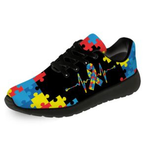 Uminder Autism Awareness Shoes for Boy Girl Running Shoes Walking Tennis Sneakers Autism Ribbon Gifts Autistic Puzzle Shoes Gifts for Women Men,Size 4 Men/6 Women Black