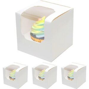 qiqee 60-packs cupcake boxes auto-pop up individual cupcake container white 3.5" x 3.5" x 3.5" single cupcake boxes