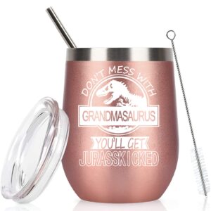 Grandmasaurus Tumbler Don't Mess with Grandmasaurus You'll Get Jurasskicked Tumbler Birthday Mothers Day Gifts for Grandma from Granddaughter Grandson Grandkids Grandma Gifts 12 Ounce with Gift Box