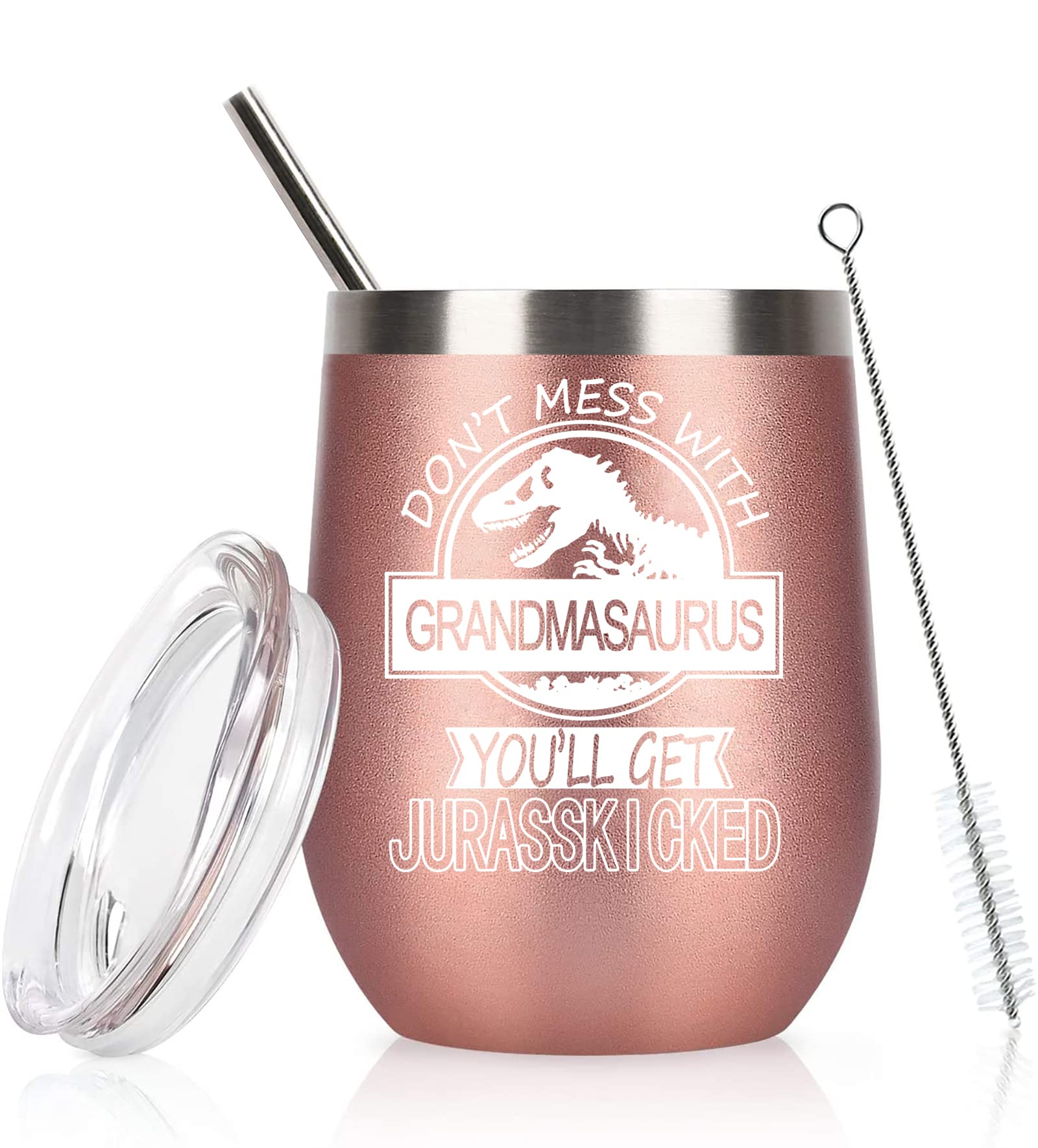 Grandmasaurus Tumbler Don't Mess with Grandmasaurus You'll Get Jurasskicked Tumbler Birthday Mothers Day Gifts for Grandma from Granddaughter Grandson Grandkids Grandma Gifts 12 Ounce with Gift Box