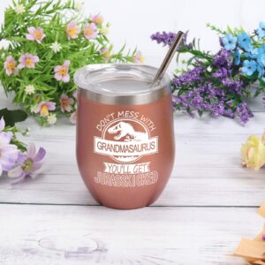 Grandmasaurus Tumbler Don't Mess with Grandmasaurus You'll Get Jurasskicked Tumbler Birthday Mothers Day Gifts for Grandma from Granddaughter Grandson Grandkids Grandma Gifts 12 Ounce with Gift Box