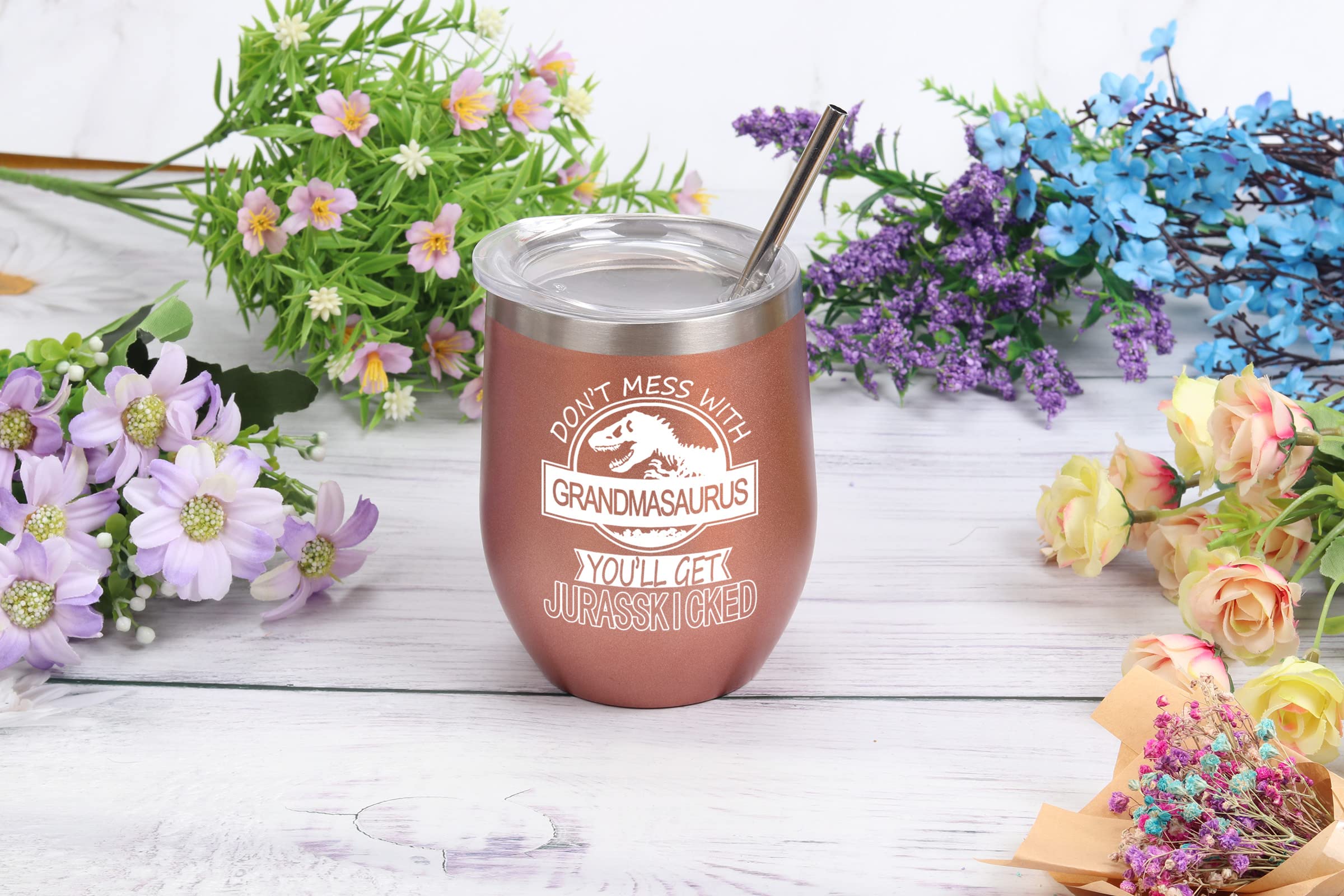 Grandmasaurus Tumbler Don't Mess with Grandmasaurus You'll Get Jurasskicked Tumbler Birthday Mothers Day Gifts for Grandma from Granddaughter Grandson Grandkids Grandma Gifts 12 Ounce with Gift Box