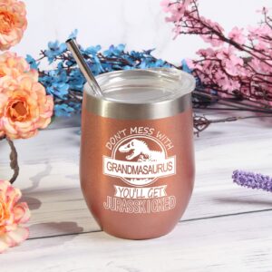 Grandmasaurus Tumbler Don't Mess with Grandmasaurus You'll Get Jurasskicked Tumbler Birthday Mothers Day Gifts for Grandma from Granddaughter Grandson Grandkids Grandma Gifts 12 Ounce with Gift Box