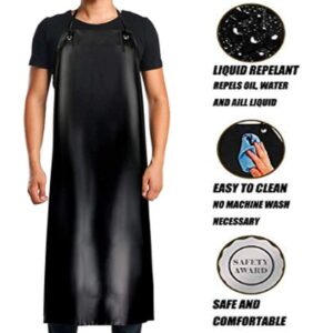 Lchkrep Men's Waterproof Apron Black, Lightweight Vinyl Aprons Rubber Apron for Dishwashing, Butcher, Dog Grooming, Fish Cleaning Industrial Apron,43"x29" Heavy Duty Apron (Black-1pack)