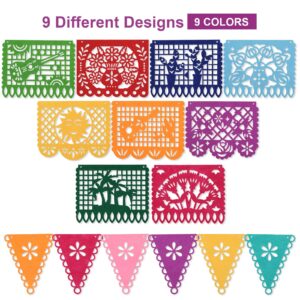 Sainyarh 4 Pieces Day of The Dead Banners Papel Picado Banner Mexican Fiesta Birthday Party Decorations, Felt Dia De Los Muertos Garland, Cinco de Mayo Hanging Flag, Halloween Kids Party Supplies