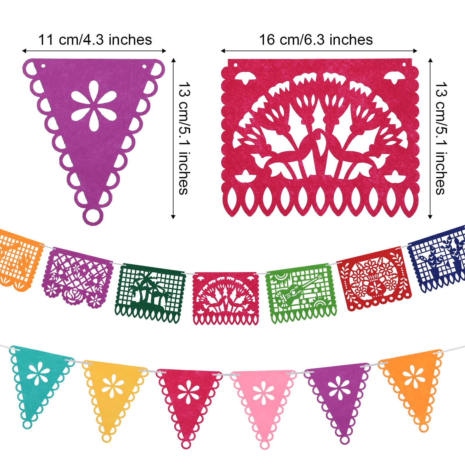 Sainyarh 4 Pieces Day of The Dead Banners Papel Picado Banner Mexican Fiesta Birthday Party Decorations, Felt Dia De Los Muertos Garland, Cinco de Mayo Hanging Flag, Halloween Kids Party Supplies