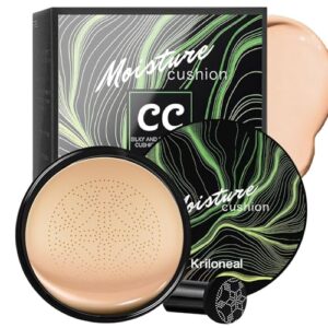 kriloneal cc cream foundation mushroom head air cushion face makeup moisturizing concealer waterproof oil control long-lasting nude makeup even skin tone for all skin types (natural)
