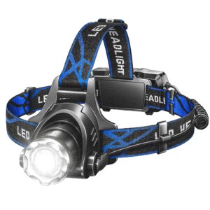 led rechargeable headlamp, 800 lumens super bright head lamp with t6 lamp bead & long endurance rechargeable battery, zoom & ipx45 head lamps with 3 modes for fishing, camping,and repairing(blue)